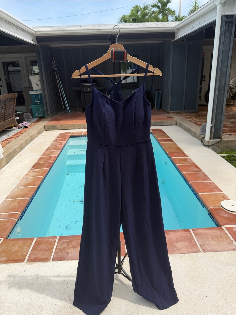 miami Navy Lace-Back Wide-Leg Jumpsuit